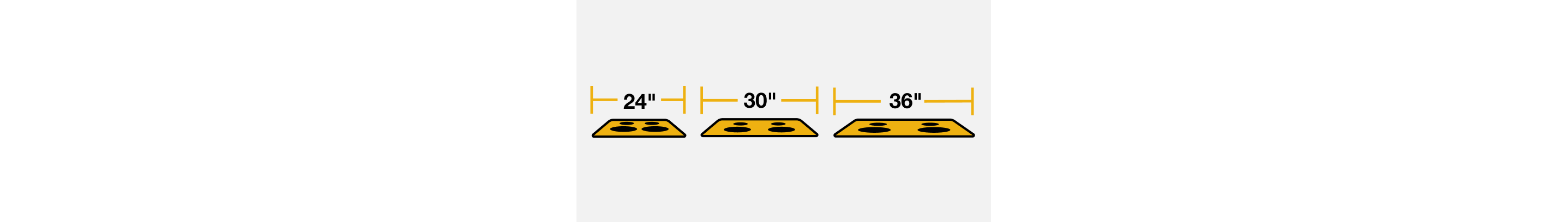 A line drawing of three electric cooktops with sizing indicators showing the different sizes. 