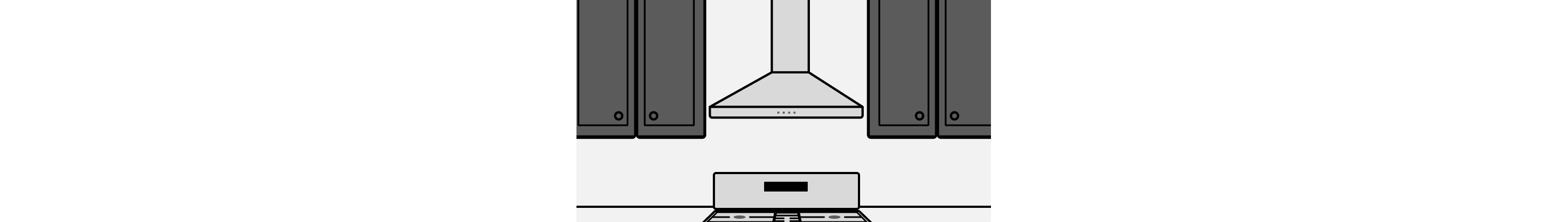 Line drawing of a canopy vent hood in a kitchen