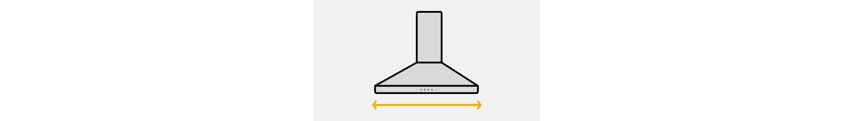 Line drawing of a canopy vent hood with a double-sided arrow showing the width