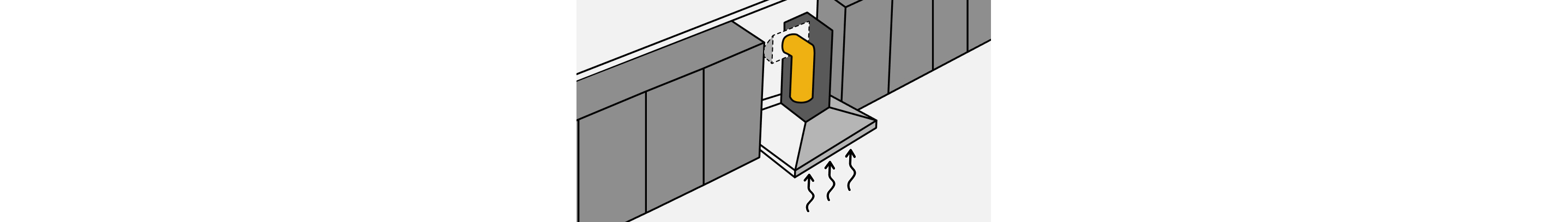 Line drawing of steam lines rising up into a vent hood and through external ducting