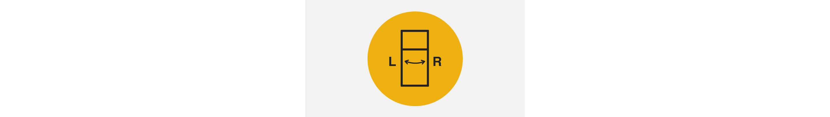Icon of a top mount refrigerator with a double sided arrow on the door pointing to the right and left. 