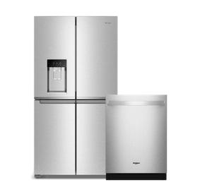 A Whirlpool® Four Door Refrigerator and Dishwasher