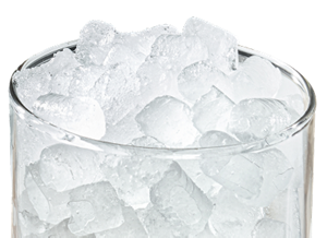 Nugget ice inside of a clear glass