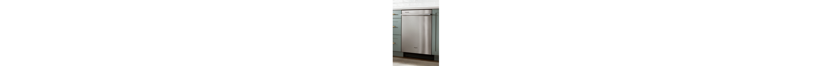 Top control dishwasher built into teal cabinets 