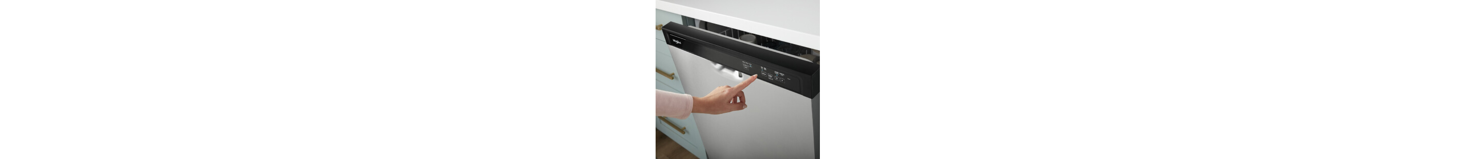 Person selecting a setting on a Whirlpool® front control dishwasher