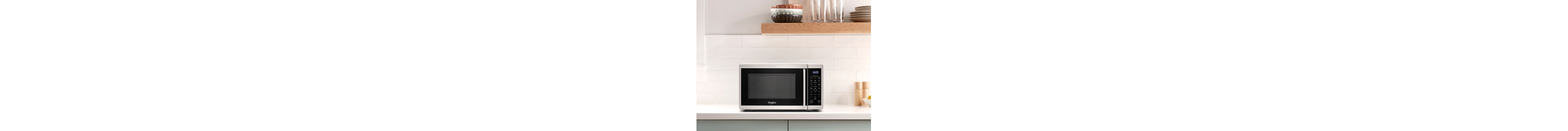 Countertop microwave in a bright kitchen
