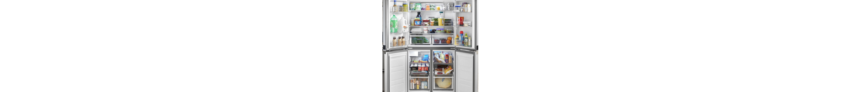 Four door refrigerator with all the doors ajar