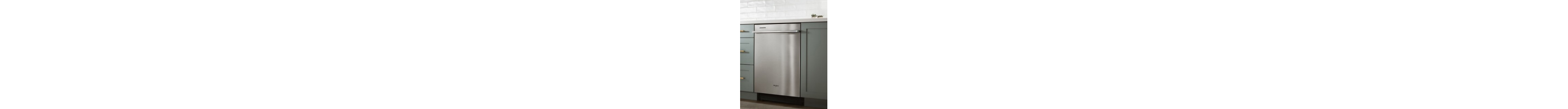 Top control dishwasher built into teal cabinets