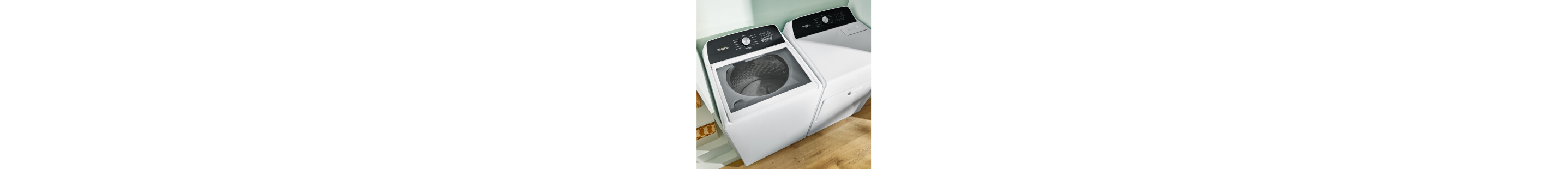 Top view of a white Whirlpool® Washer and Dryer set