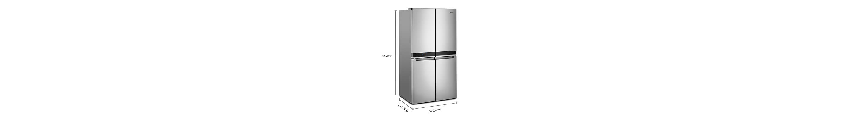 Whirlpool® 4-Door Refrigerator with dimension indicators