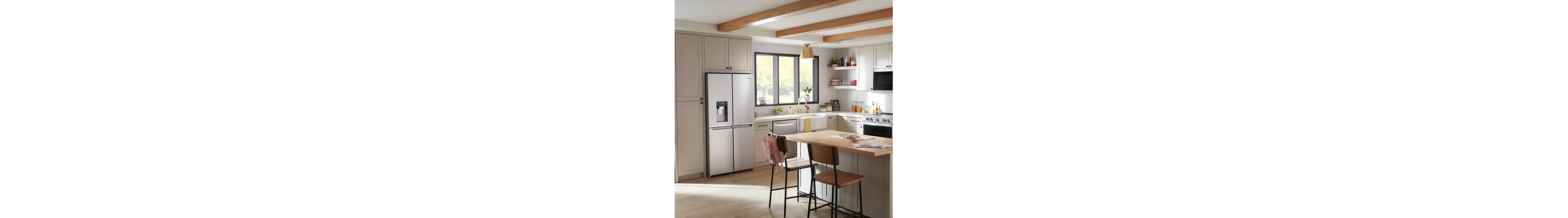 Whirlpool® 4-Door Refrigerator installed in tan cabinetry