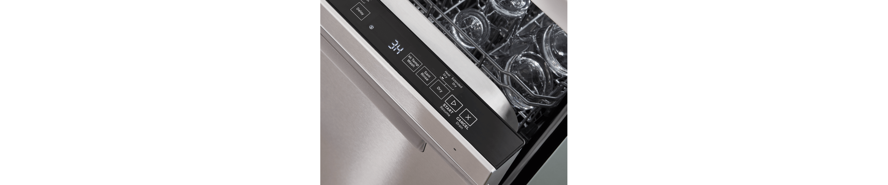 Control panel on a Whirlpool® top control dishwasher