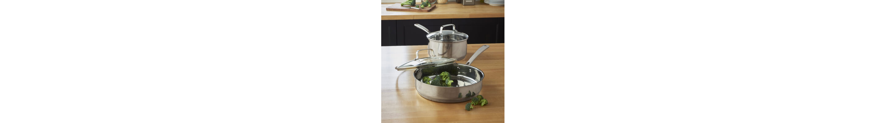 A stainless steel pot and pan