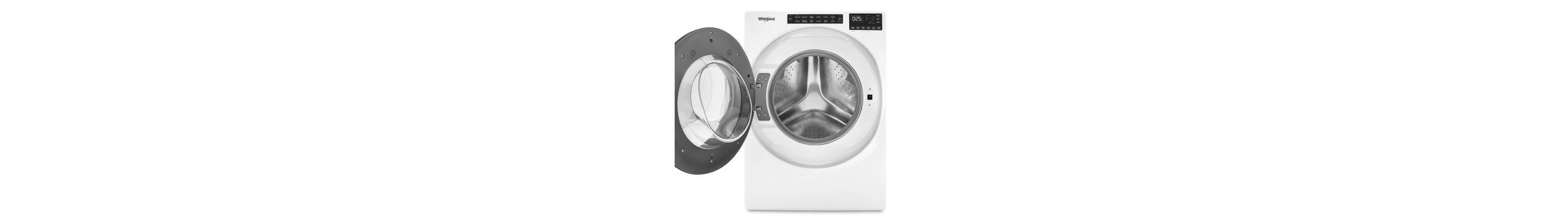 Front load washing machine with door open