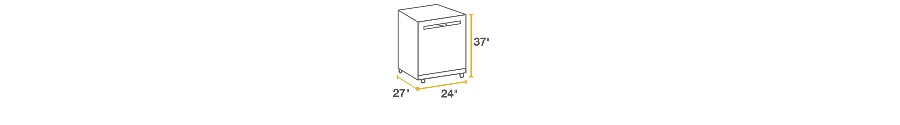 Line drawing of portable dishwasher surrounded by height, width and depth measurements.