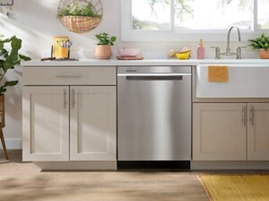 A dishwasher in a bright, modern kitchen