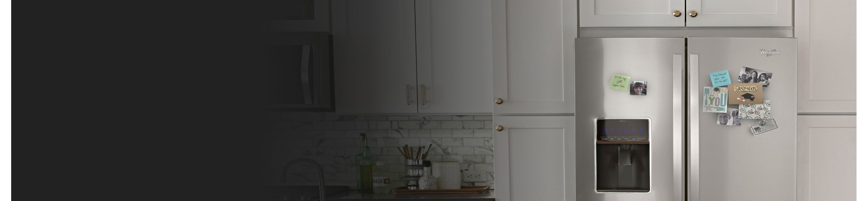 A refrigerator with a photo and note stuck onto it