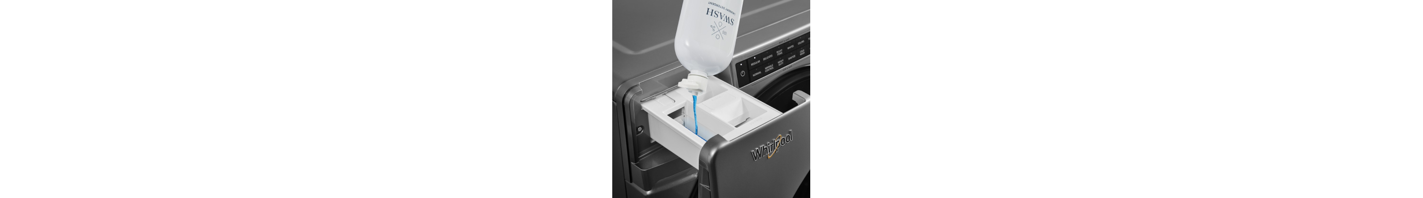 Swash® detergent pouring into a detergent dispenser