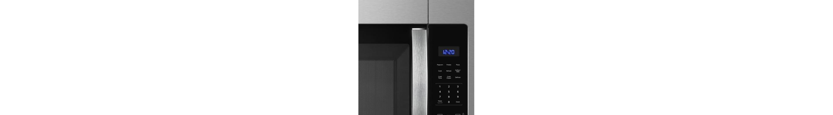 Closeup of the control panel on a microwave