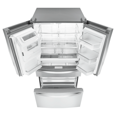 Empty, open refrigerator