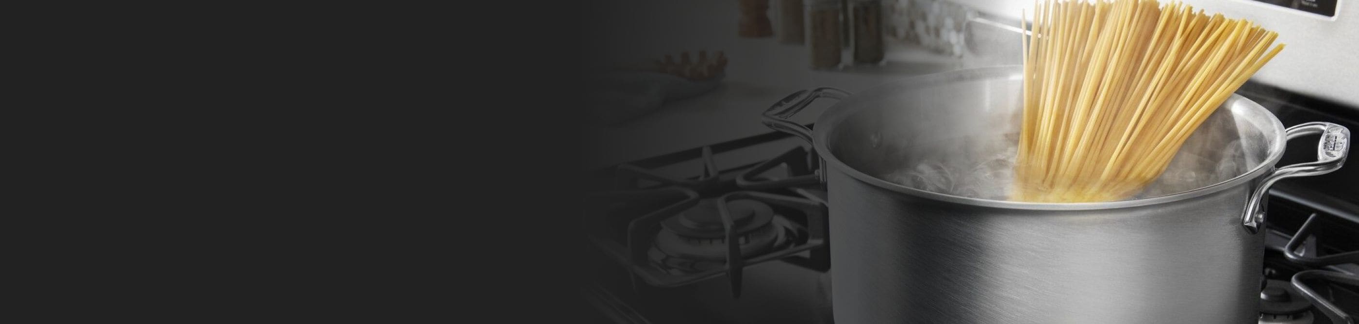 Pasta cooking on a stove