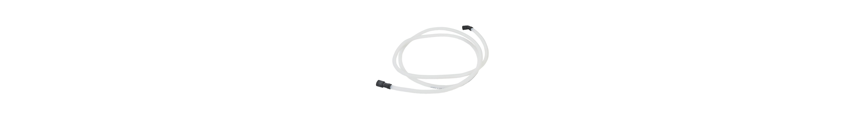 A dishwasher drain line against a white background