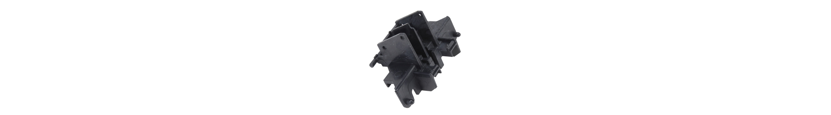 A dishwasher latch against a white background