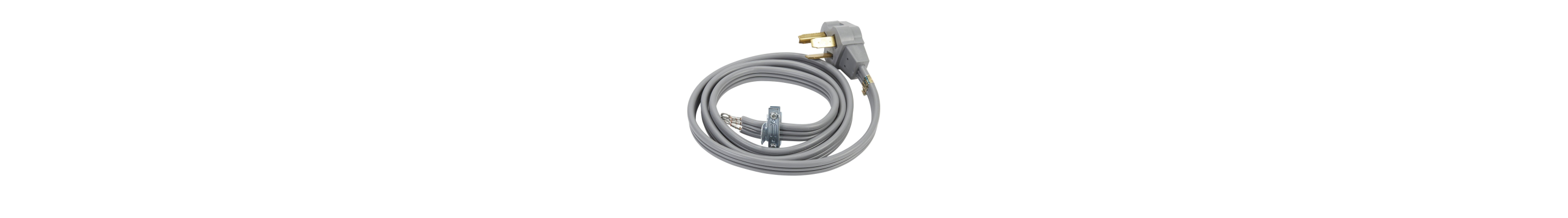 Gray electrical cord for a dryer.