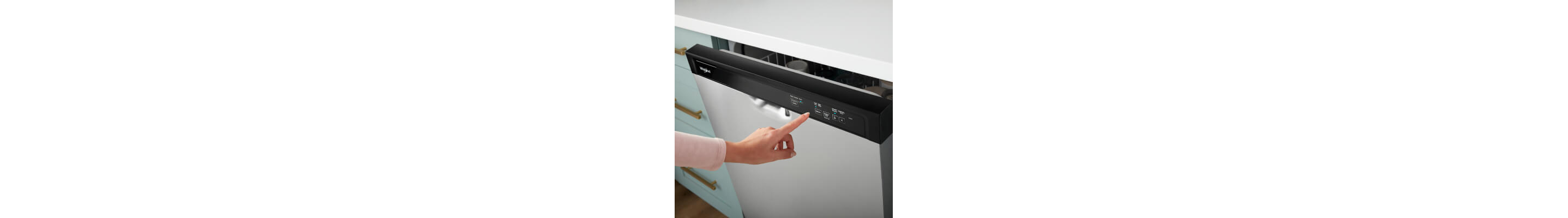 A person selecting an option on a dishwasher control panel