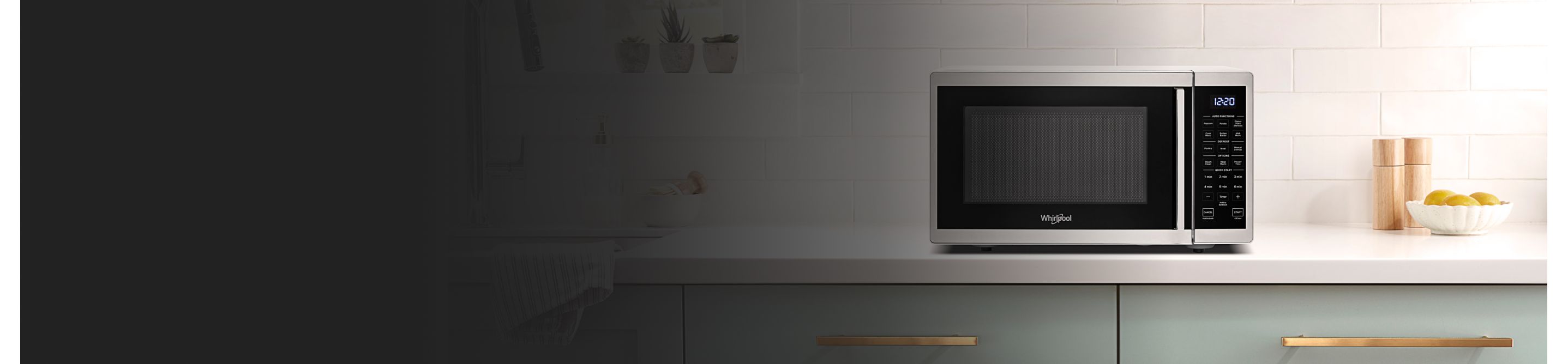 Countertop microwave on a white countertop