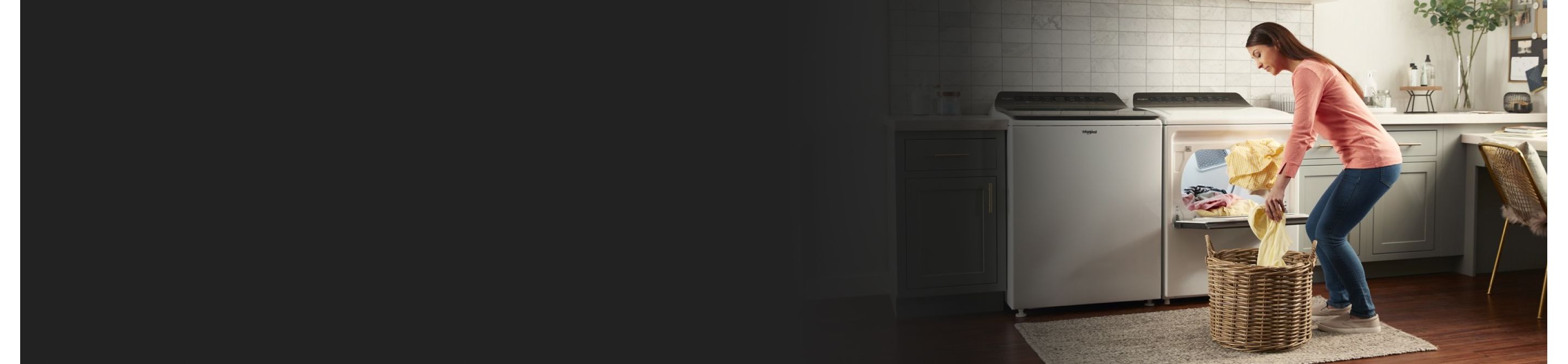 A white Whirlpool® side-by-side washer and dryer set