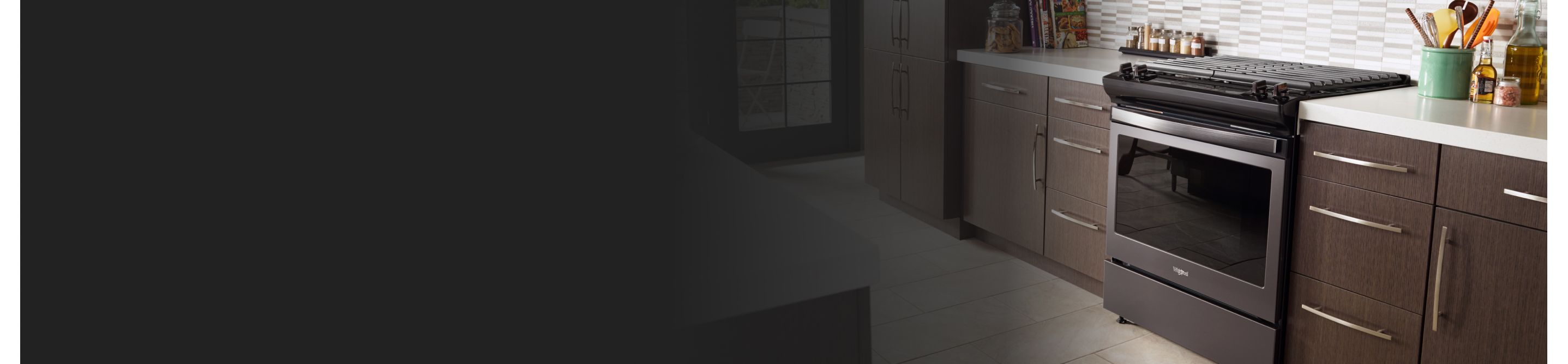A gas range in a modern style kitchen