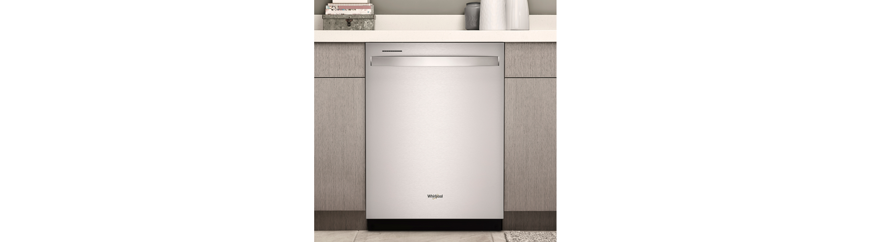 A Whirlpool® dishwasher in a kitchen.