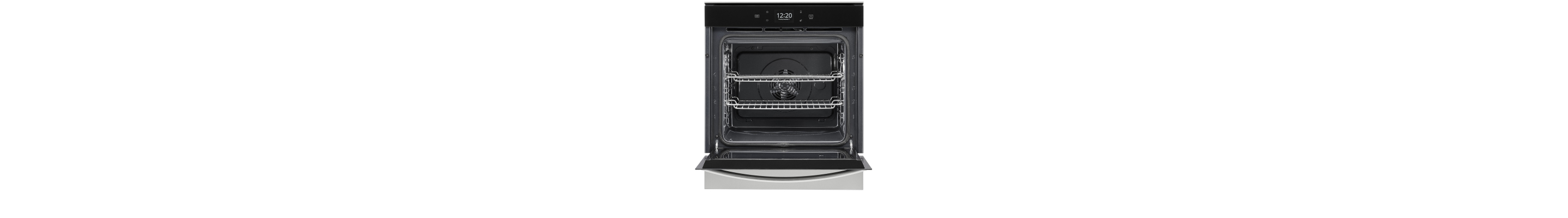 A gas oven with the door opened