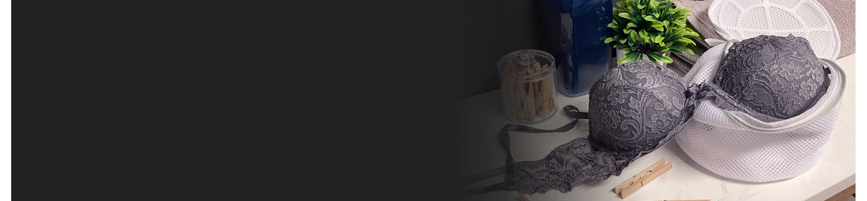 Purple lace bra next to a jar of clothespins
