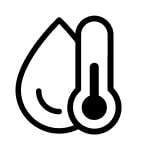 Thermometer next to water droplet icon