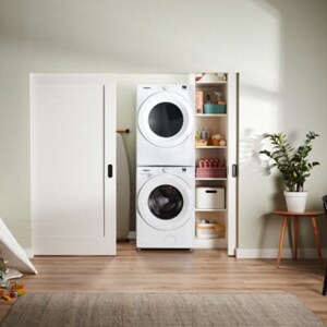 Laundry set up in a closet
