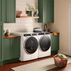 Laundry set up in an entryway