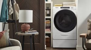 All-in-one laundry center inside a closet