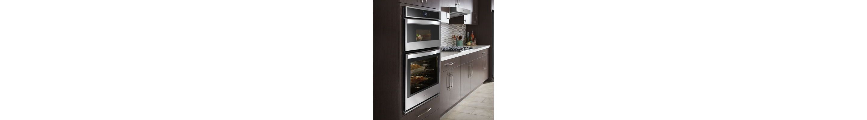 Large oven in brown and gray kitchen