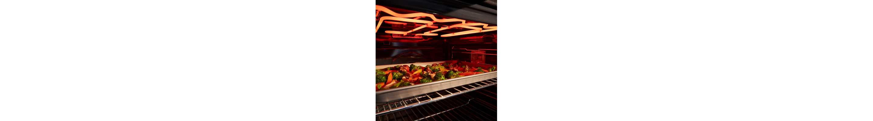 Food cooking in an oven