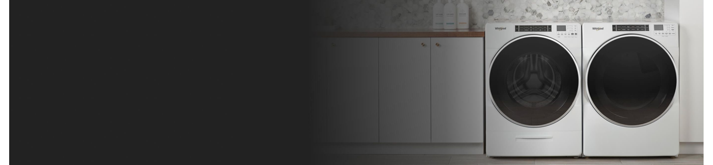 Whirlpool brand washer dryer with text “should you clean your washing machine with vinegar”