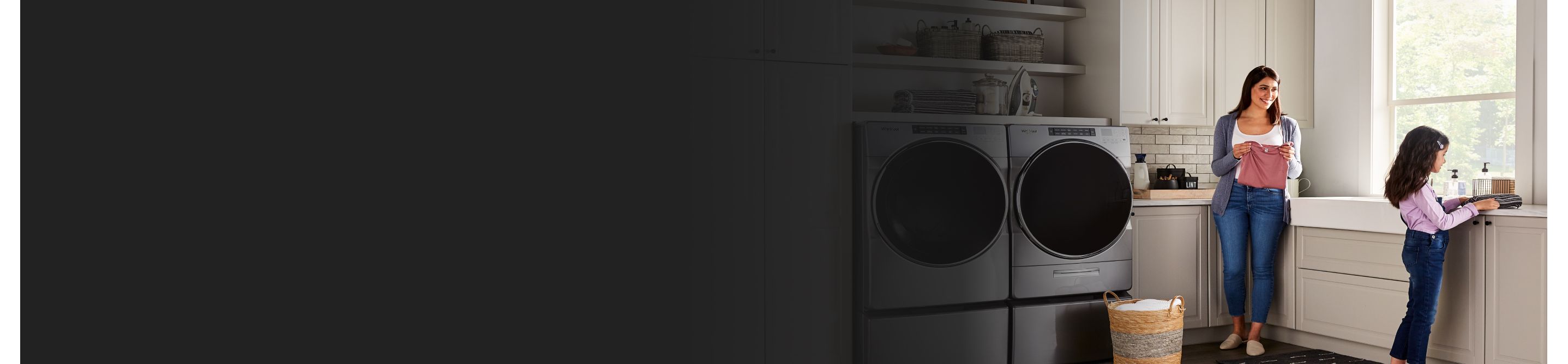 Stainless steel Whirlpool® front loading washer and dryer
