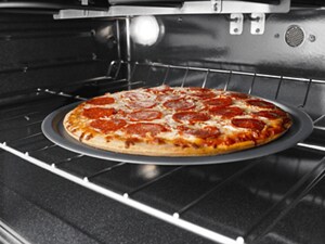 A pizza in an oven