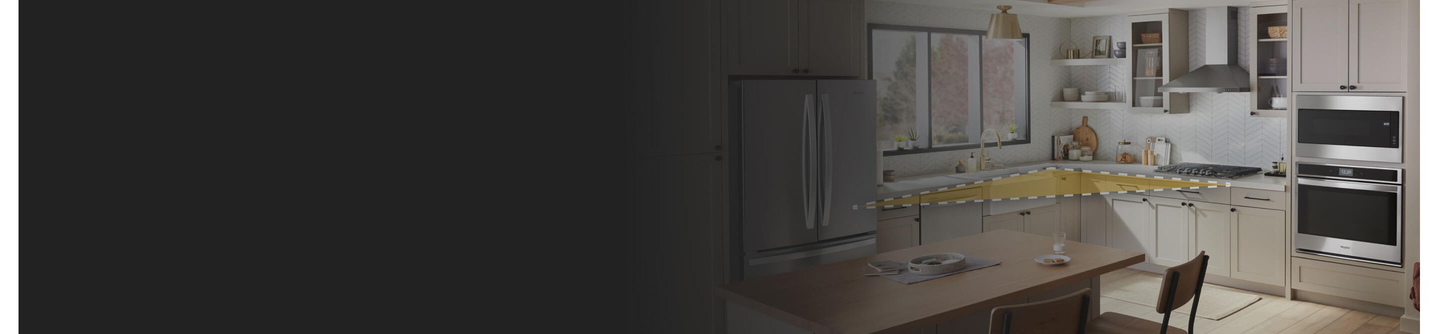 Kitchen with an outline of the work triangle