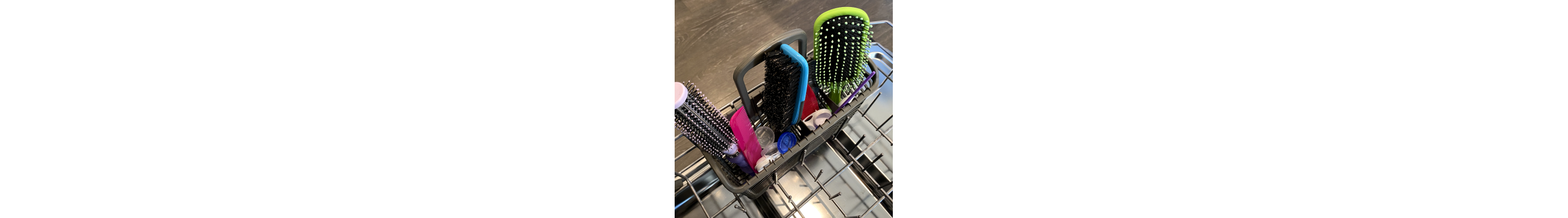 Grooming tools in the utensil holder of a dishwasher