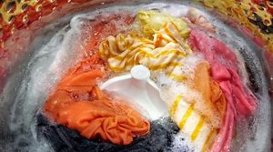 Soapy clothes washing in a washing machine