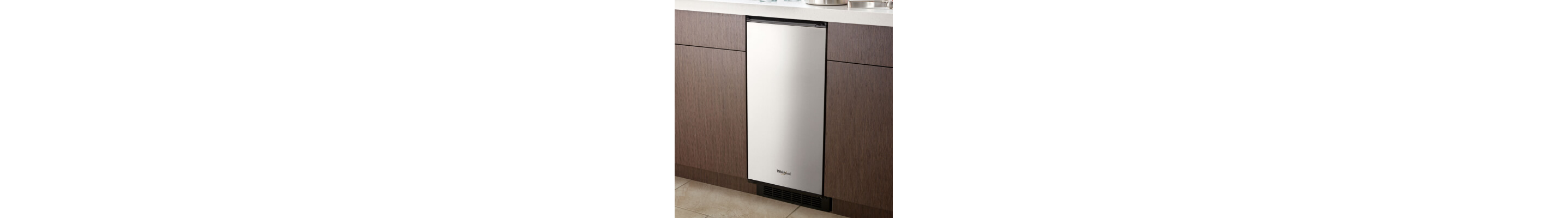 Whirlpool brand icemaker with a stainless finish