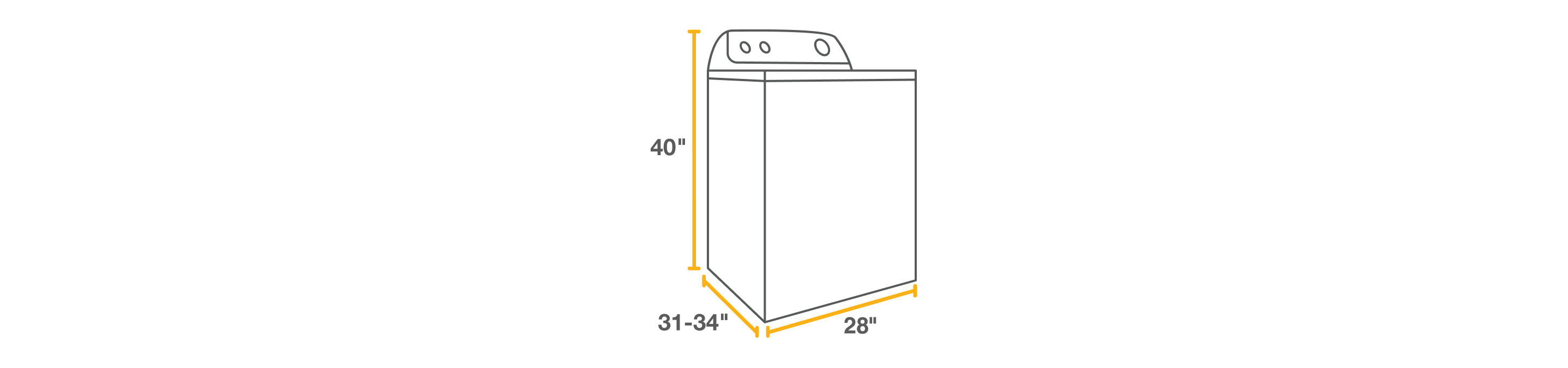 A graphic of a top load washer showing the dimensions