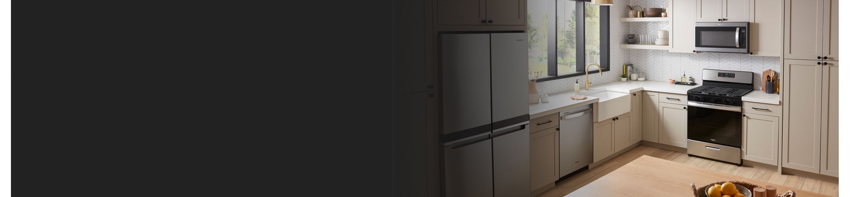 Stainless steel Whirlpool® appliances in a contemporary kitchen